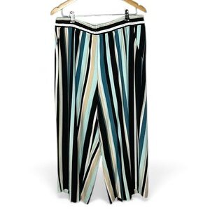 Lane Bryant Women Plus 14/16 Striped Knit Wide Leg Capri Pull On Pant Blue Black